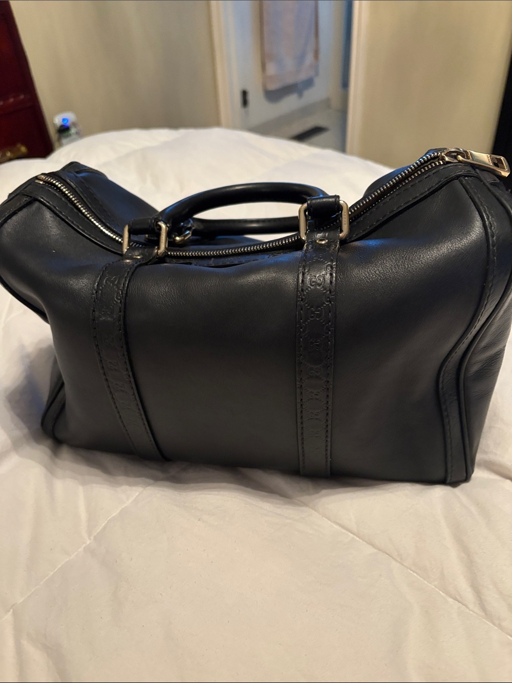 Gucci Black Leather Interior Zip Pouch with Gold Hardware